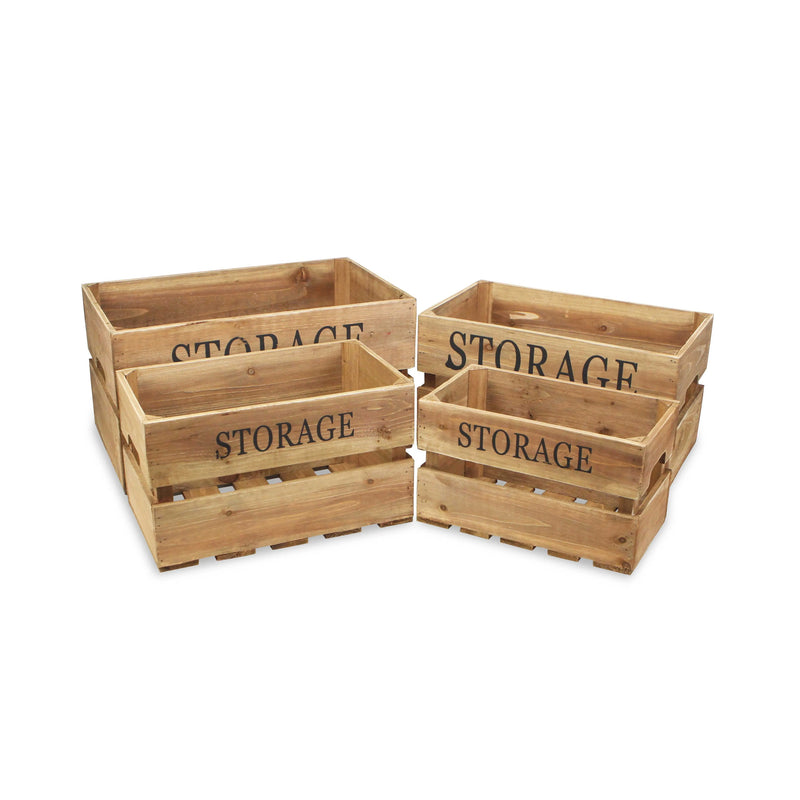 Set of Four Brown Nesting Solid Wood Crate Homeroots Office
