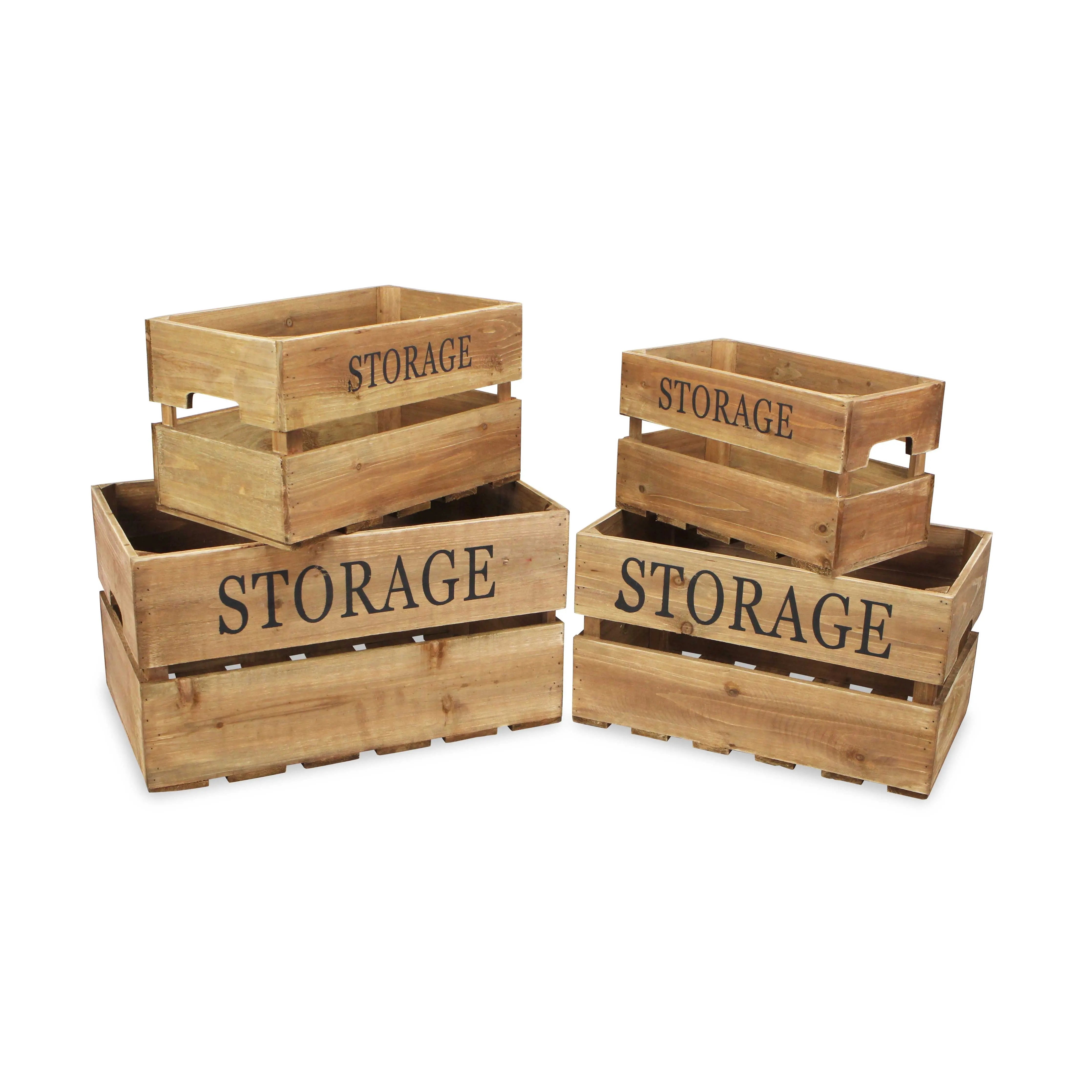 Set of Four Brown Nesting Solid Wood Crate Homeroots Office