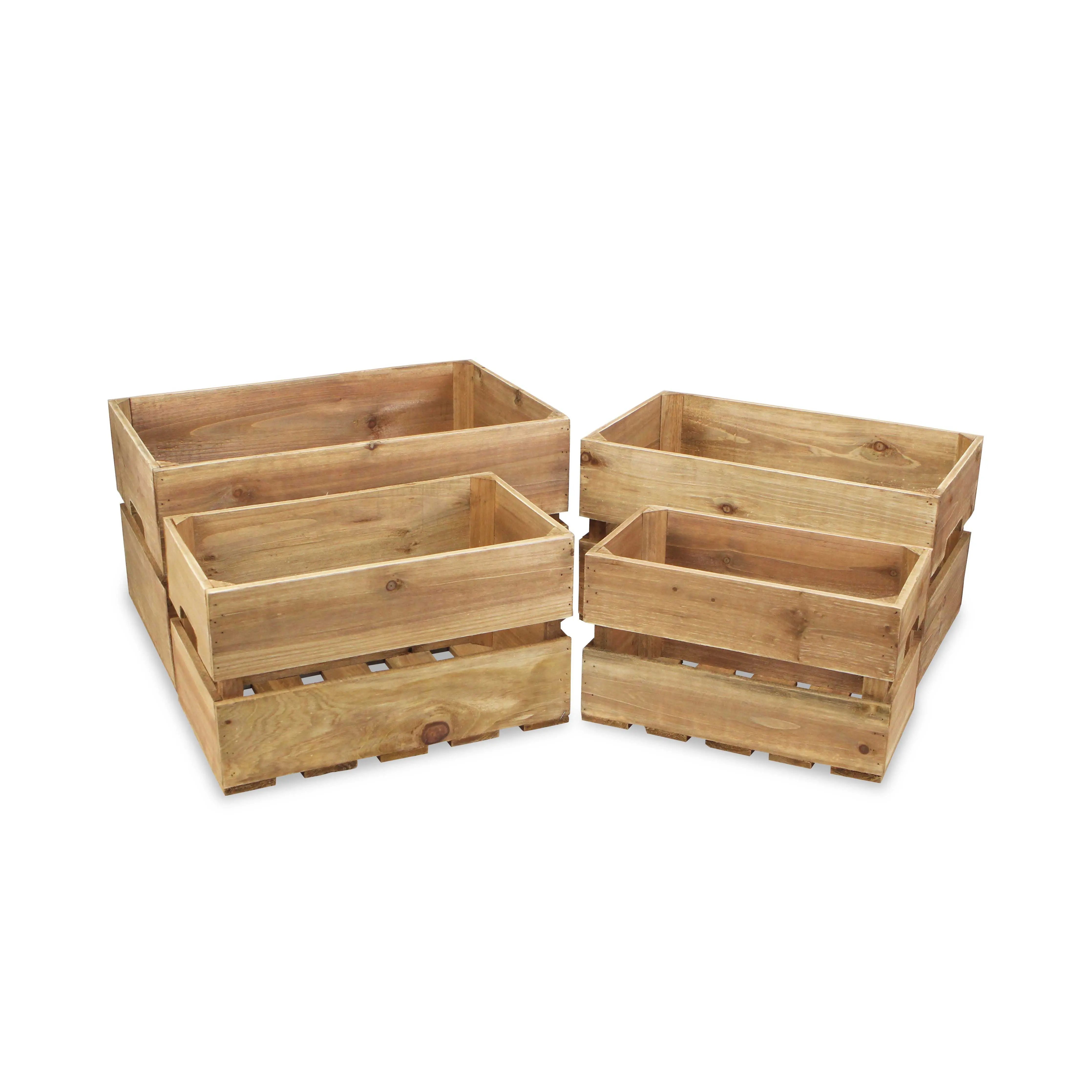 Set of Four Brown Nesting Solid Wood Crate Homeroots Office