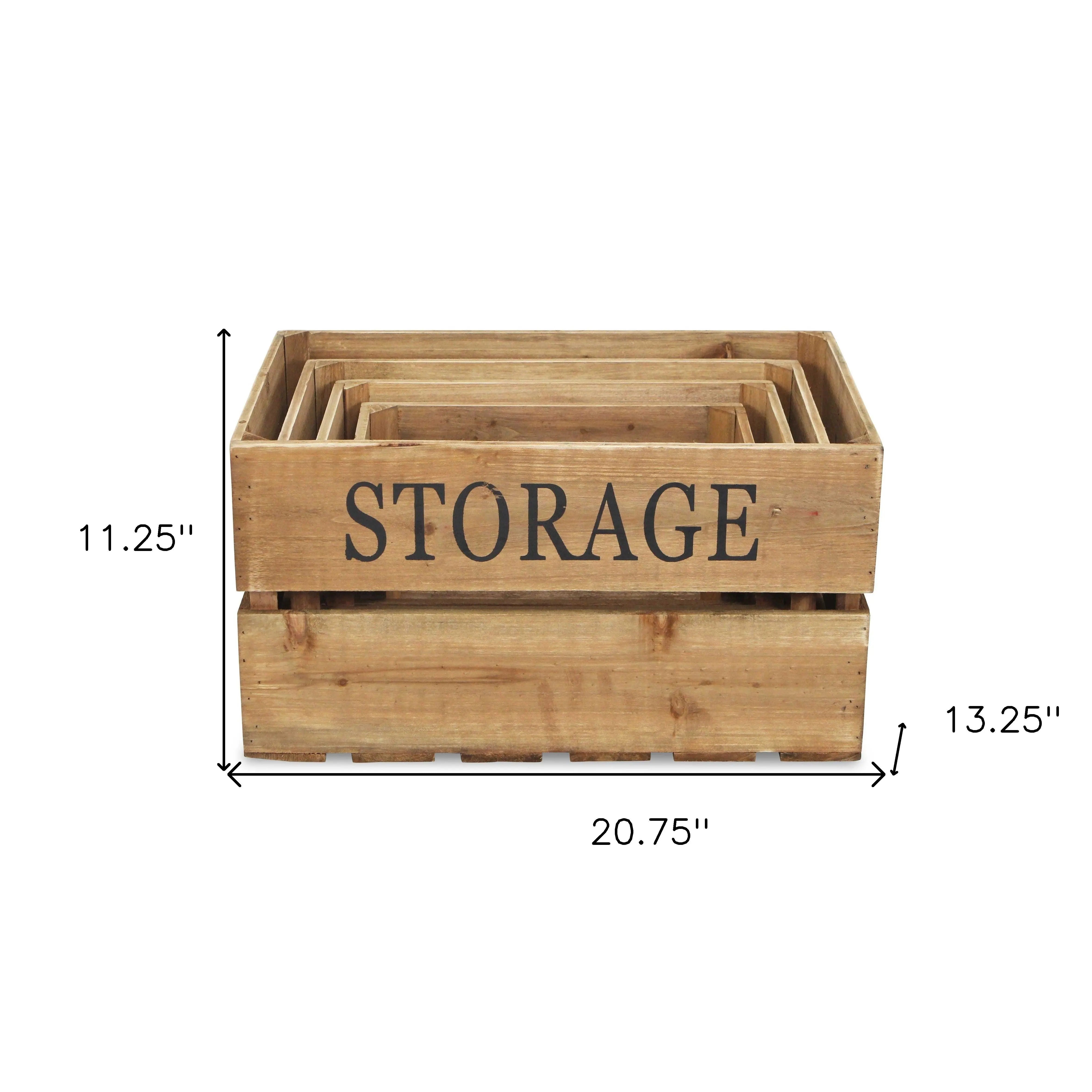 Set of Four Brown Nesting Solid Wood Crate Homeroots Office