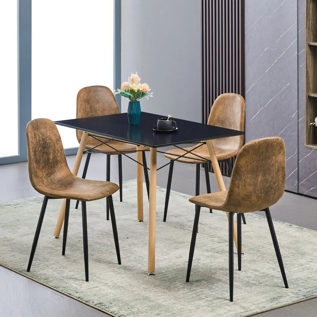 Set of Four Brown and Black Suede and Metal Dining Side Chairs Homeroots Kitchen & Dining