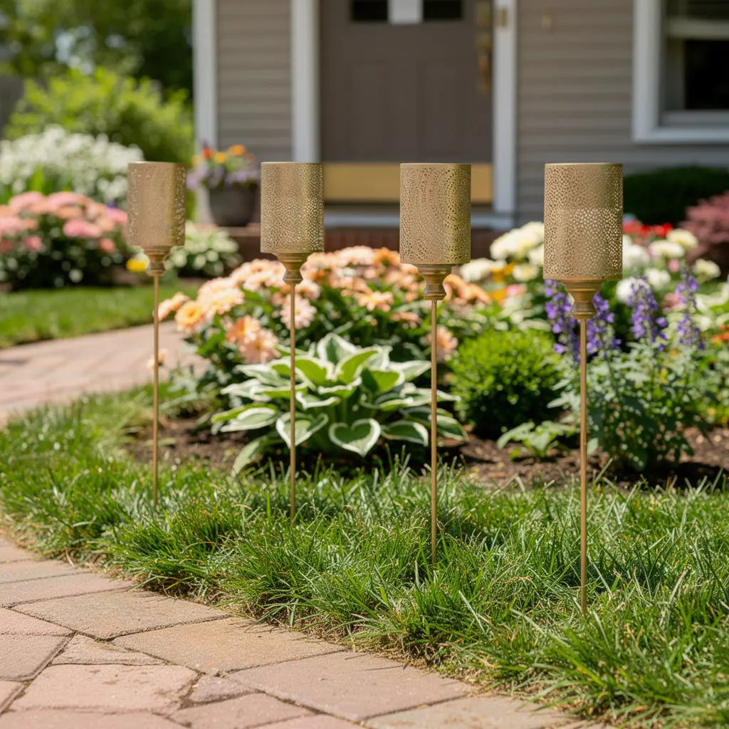 Set of Four Gold Metal Garden Stake Homeroots Outdoor