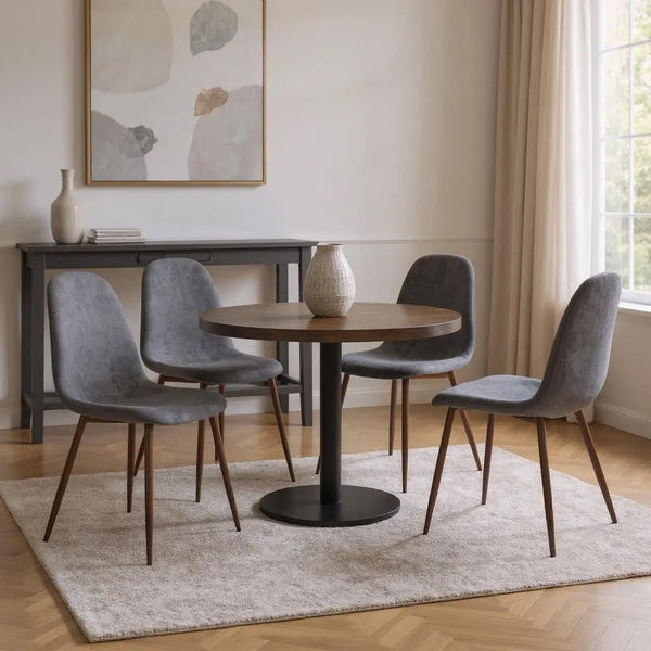 Set of Four Gray and Brown Upholstered Fabric Dining Side Chairs Homeroots Kitchen & Dining
