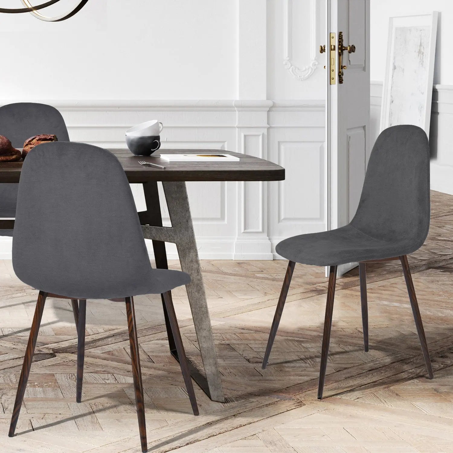 Set of Four Gray and Brown Upholstered Fabric Dining Side Chairs Homeroots Kitchen & Dining