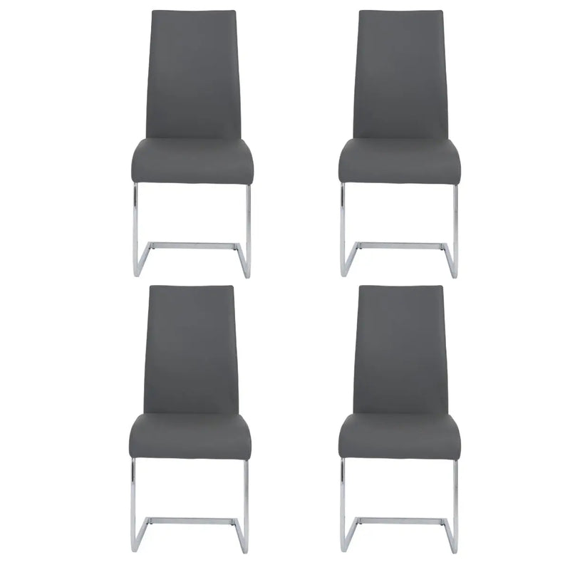 Set of Four Gray and Silver Upholstered Leather Dining Side Chairs Homeroots Kitchen & Dining