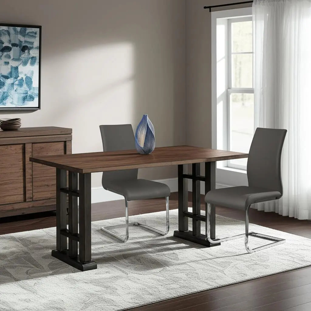 Set of Four Gray and Silver Upholstered Leather Dining Side Chairs Homeroots Kitchen & Dining