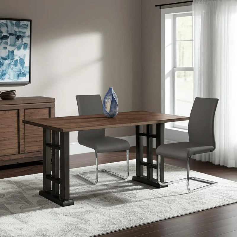 Set of Four Gray and Silver Upholstered Leather Dining Side Chairs Homeroots Kitchen & Dining