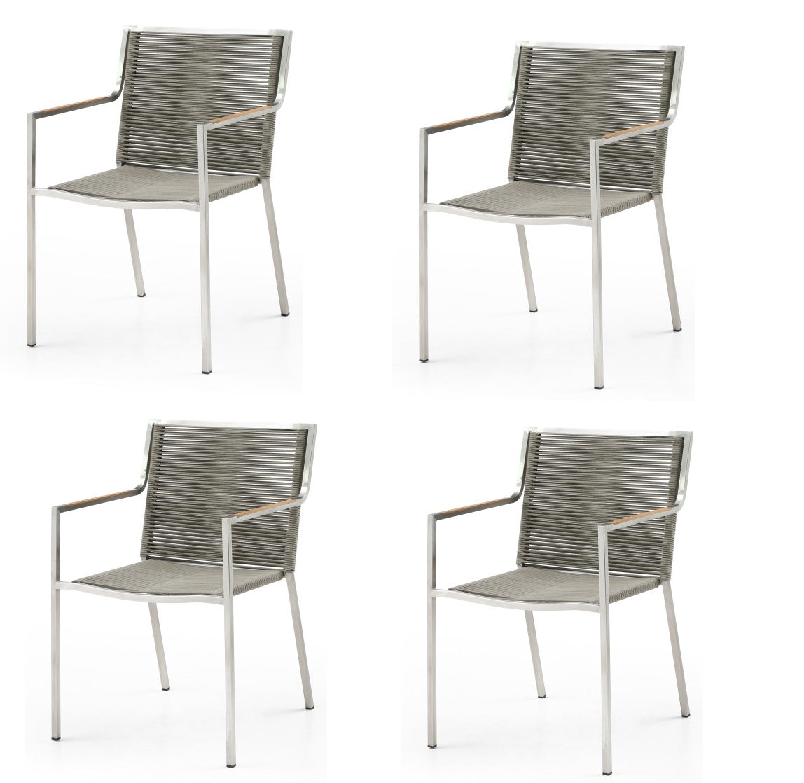 Set of Four Light Brown And Silver Woven Steel Outdoor Arm Chairs Homeroots Outdoor