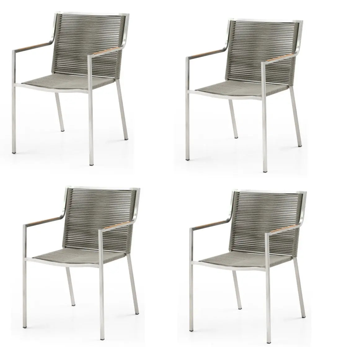 Set of Four Light Brown And Silver Woven Steel Outdoor Arm Chairs Homeroots Outdoor