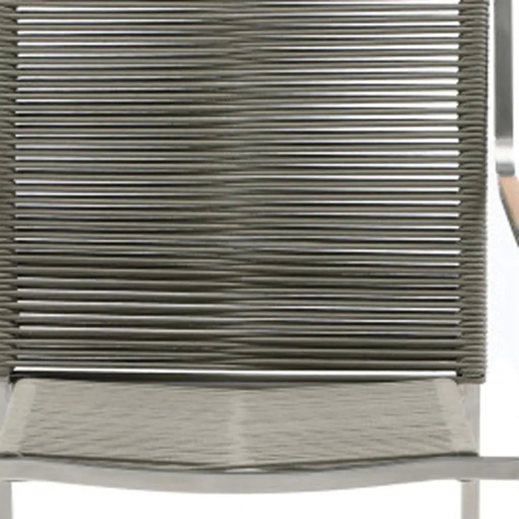 Set of Four Light Brown And Silver Woven Steel Outdoor Arm Chairs Homeroots Outdoor