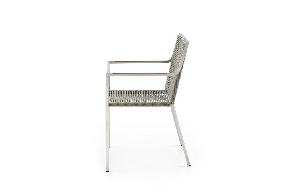 Set of Four Light Brown And Silver Woven Steel Outdoor Arm Chairs Homeroots Outdoor