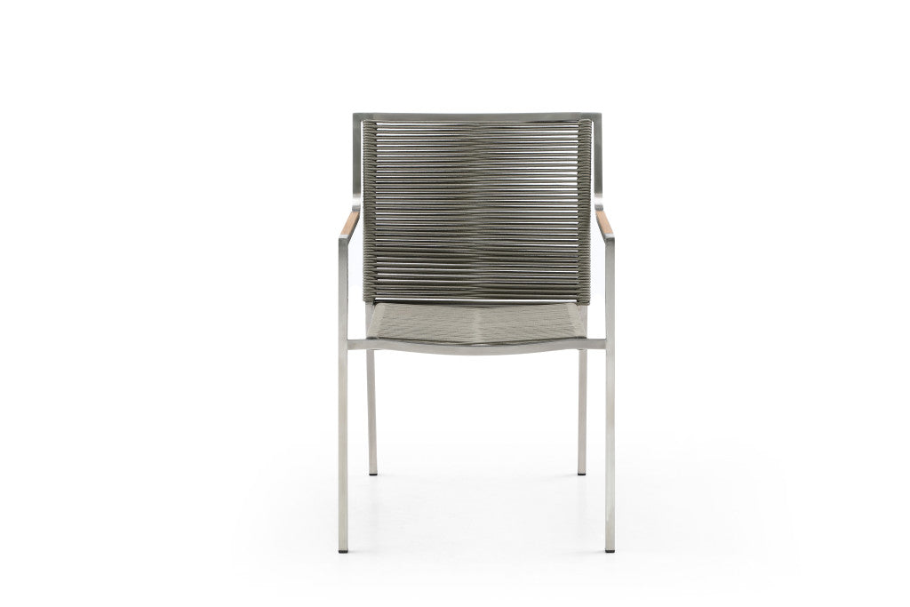 Set of Four Light Brown And Silver Woven Steel Outdoor Arm Chairs Homeroots Outdoor