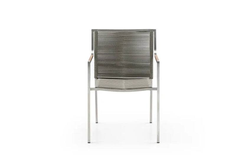 Set of Four Light Brown And Silver Woven Steel Outdoor Arm Chairs Homeroots Outdoor
