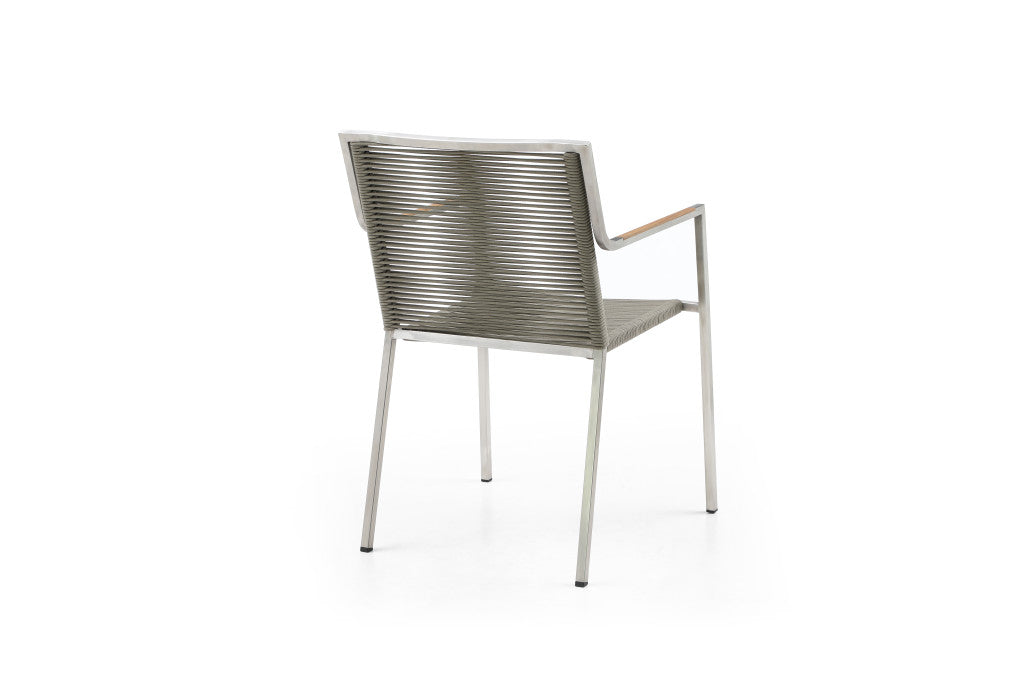 Set of Four Light Brown And Silver Woven Steel Outdoor Arm Chairs Homeroots Outdoor