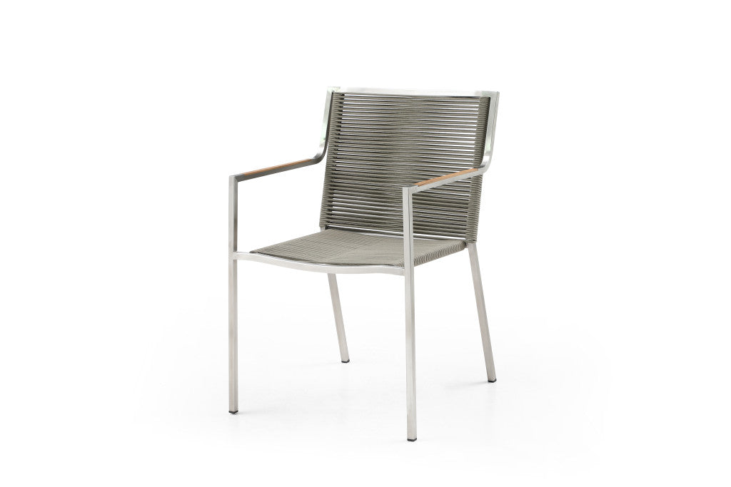 Set of Four Light Brown And Silver Woven Steel Outdoor Arm Chairs Homeroots Outdoor