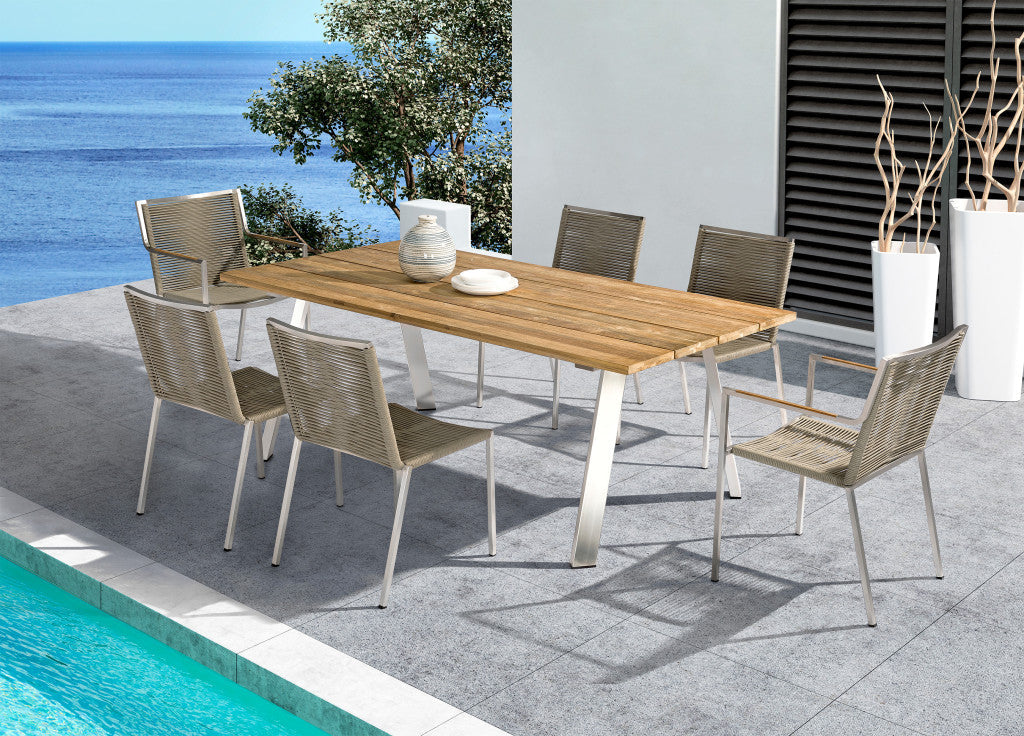 Set of Four Light Brown And Silver Woven Steel Outdoor Arm Chairs Homeroots Outdoor