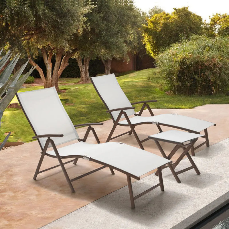 Set of Four Light Gray Steel Outdoor Folding Chaise Lounges Homeroots Outdoor
