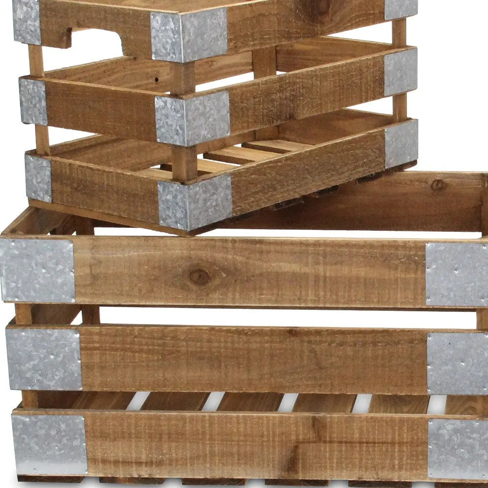 Set of Four Natural Nesting Solid Wood And Metal Crate Homeroots Office
