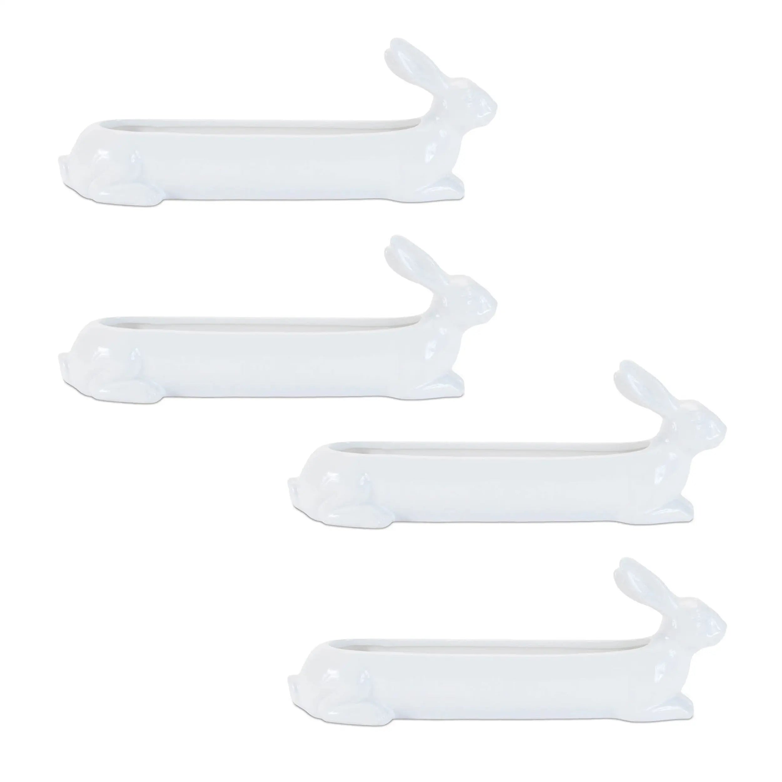 Set of Four White Ceramic Rabbit Garden Accents Accessories Homeroots Outdoor