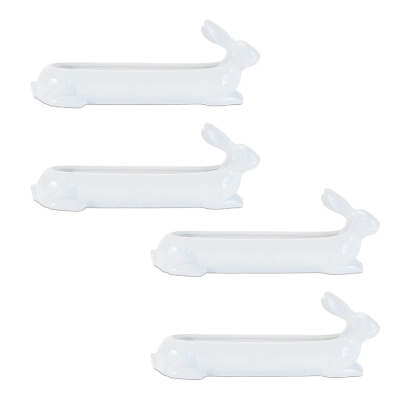 Set of Four White Ceramic Rabbit Garden Accents Accessories Homeroots Outdoor