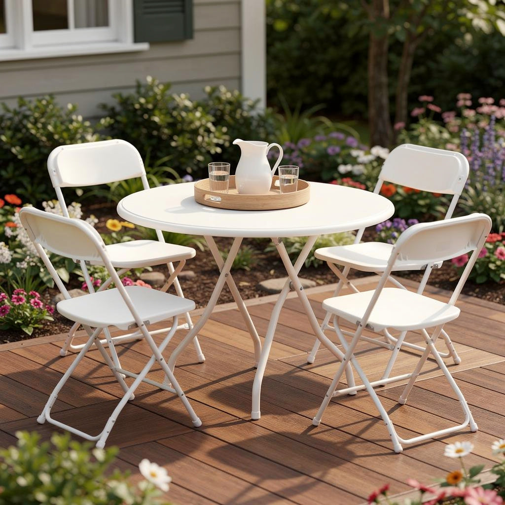 Set of Four White Metal Outdoor Folding Stacking Dining Chairs Homeroots Outdoor