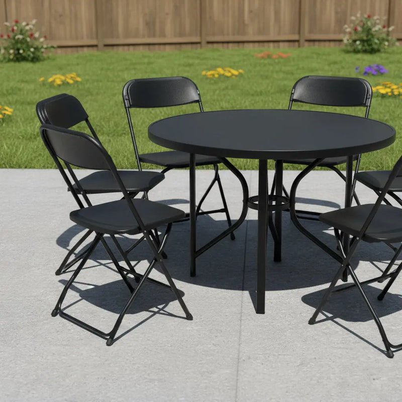 Set of Six Black Metal Outdoor Folding Stacking Dining Chairs Homeroots Outdoor