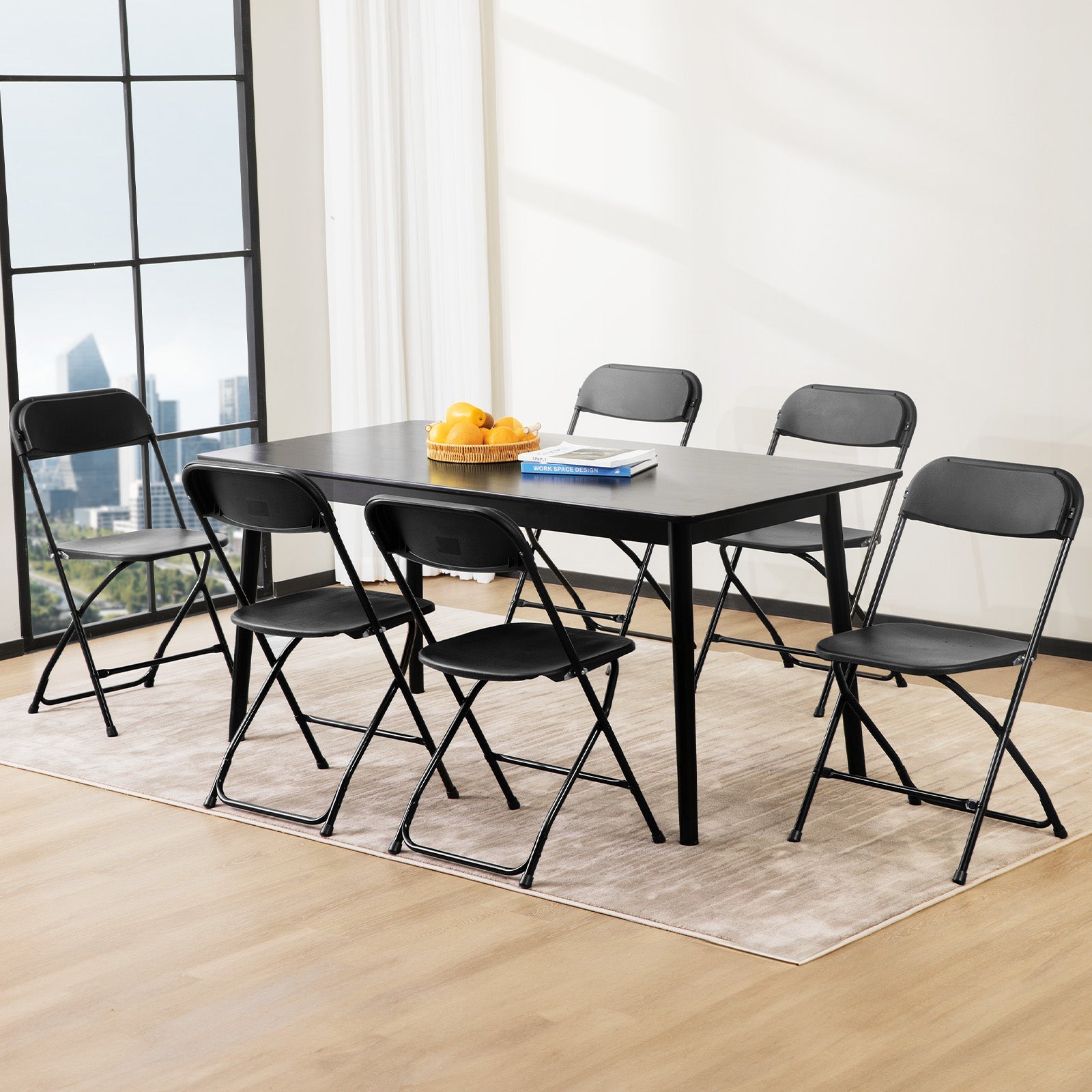 Set of Six Black Metal Outdoor Folding Stacking Dining Chairs Homeroots Outdoor