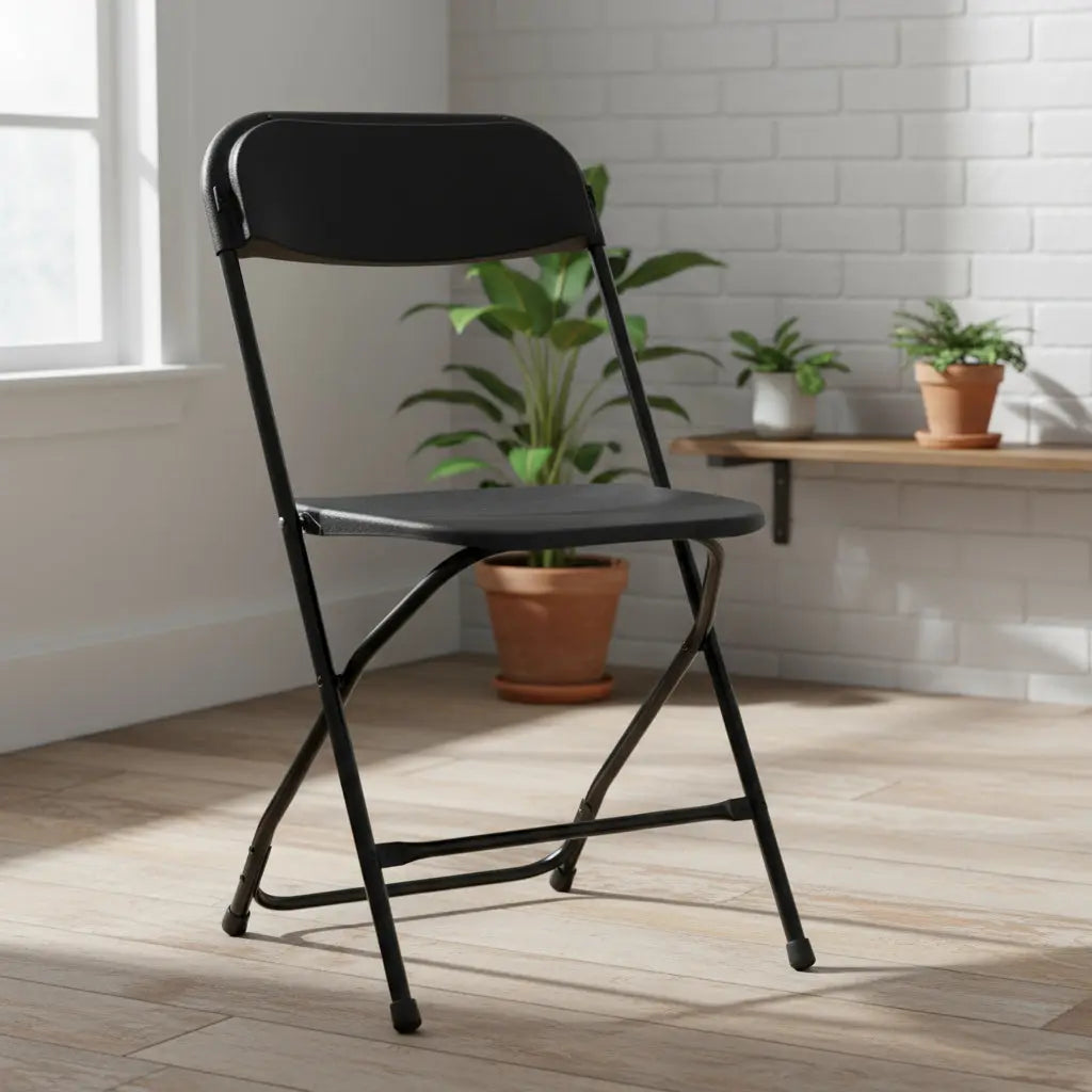 Set of Six Black Metal Outdoor Folding Stacking Dining Chairs Homeroots Outdoor