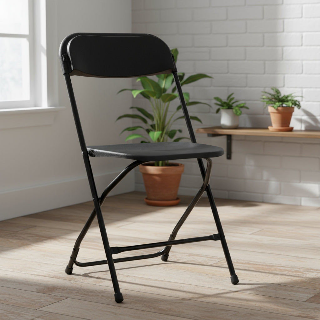 Set of Six Black Metal Outdoor Folding Stacking Dining Chairs Homeroots Outdoor