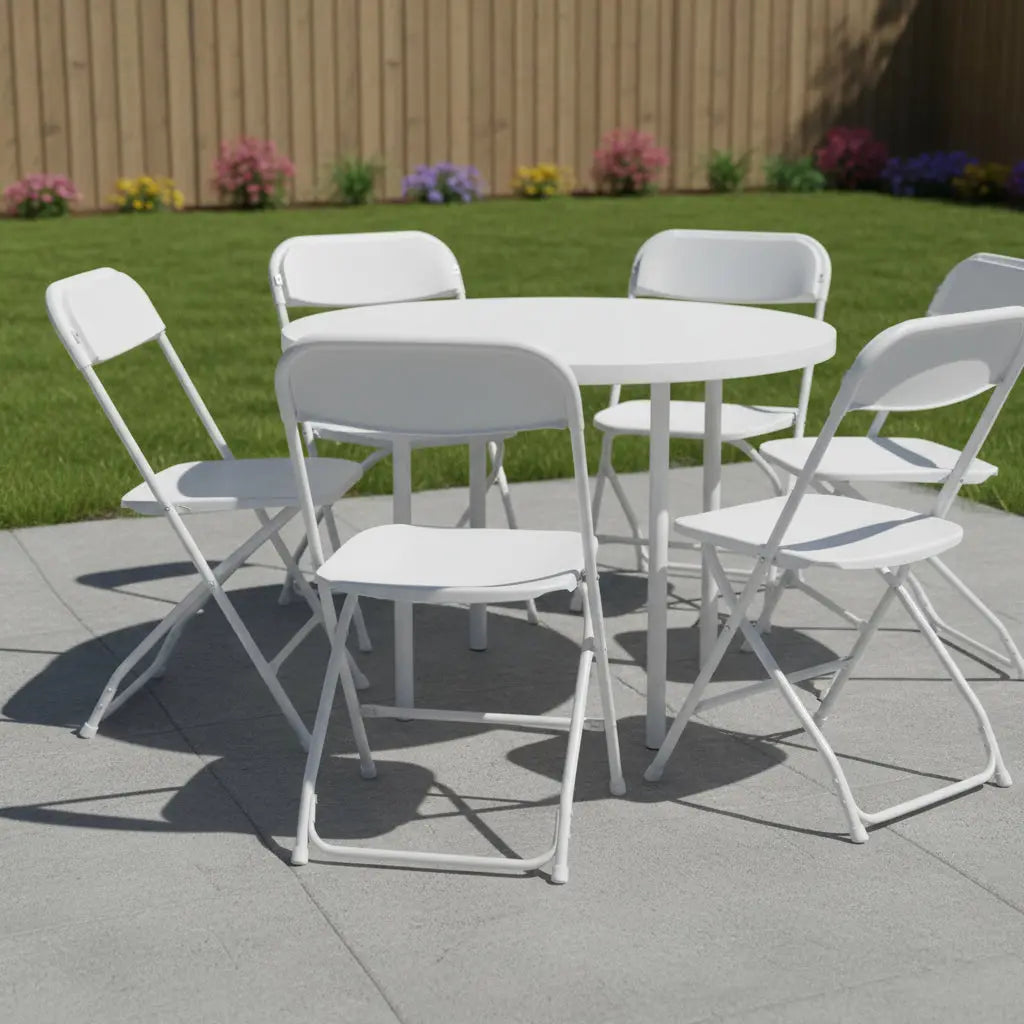 Set of Six White Metal Outdoor Folding Stacking Dining Chairs Homeroots Outdoor