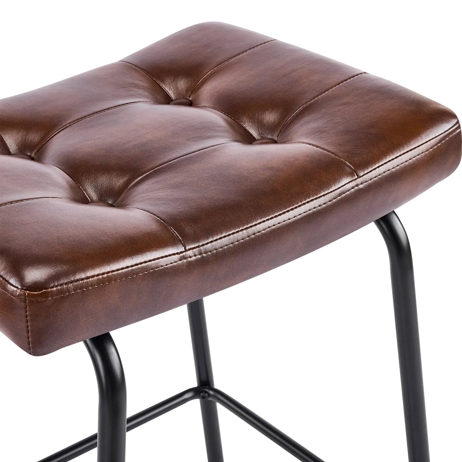 Set of Three 23" Brown and Black Faux Leather and Metal Counter Height Bar Chairs Homeroots Living Room