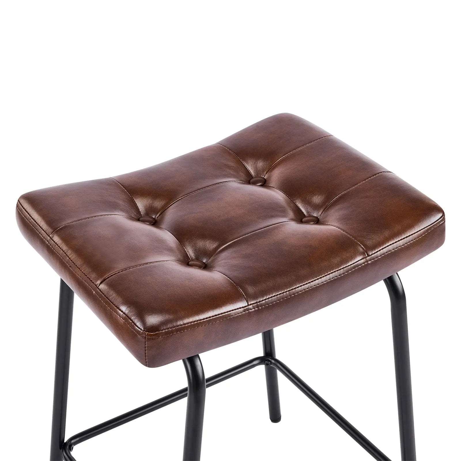 Set of Three 23" Brown and Black Faux Leather and Metal Counter Height Bar Chairs Homeroots Living Room