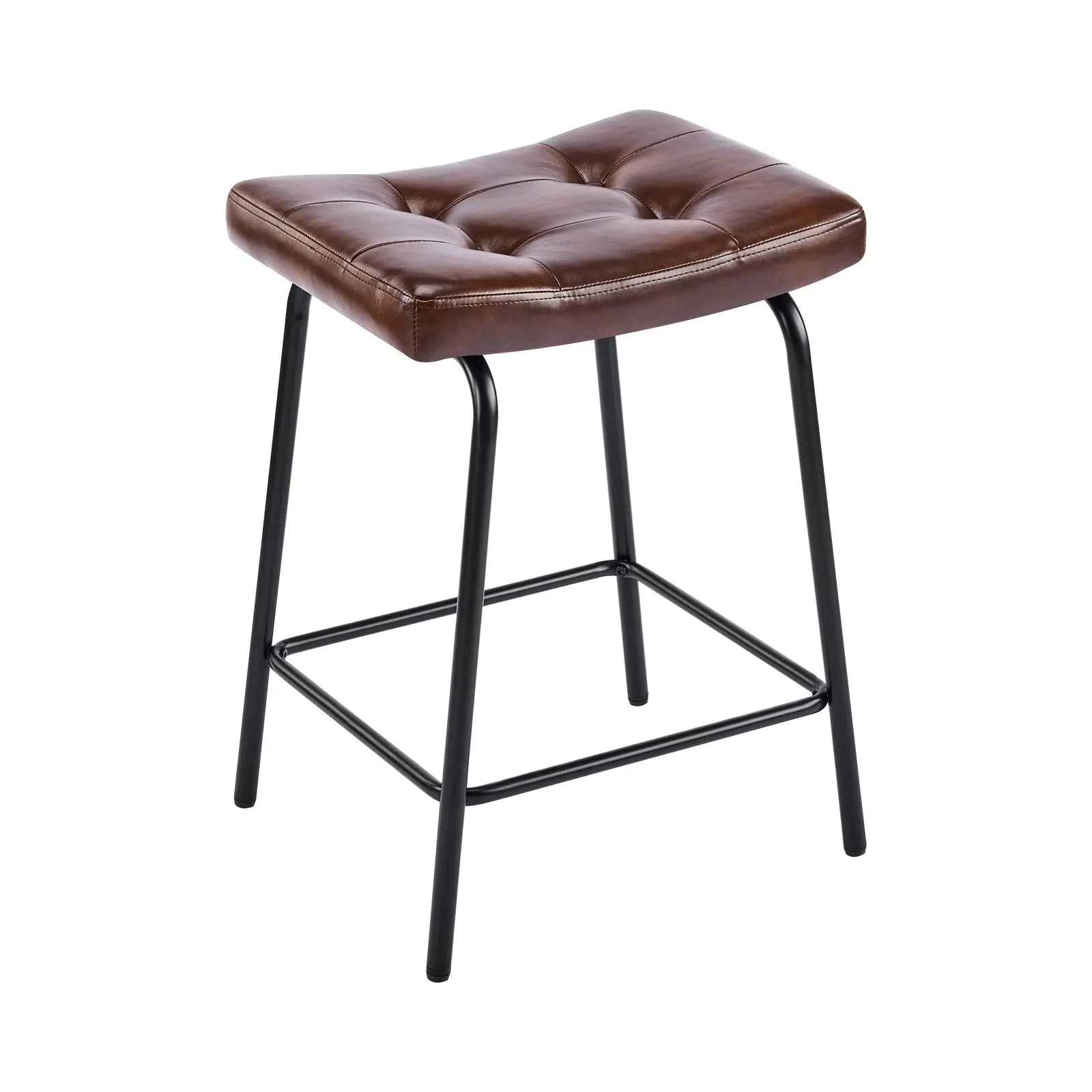 Set of Three 23" Brown and Black Faux Leather and Metal Counter Height Bar Chairs Homeroots Living Room
