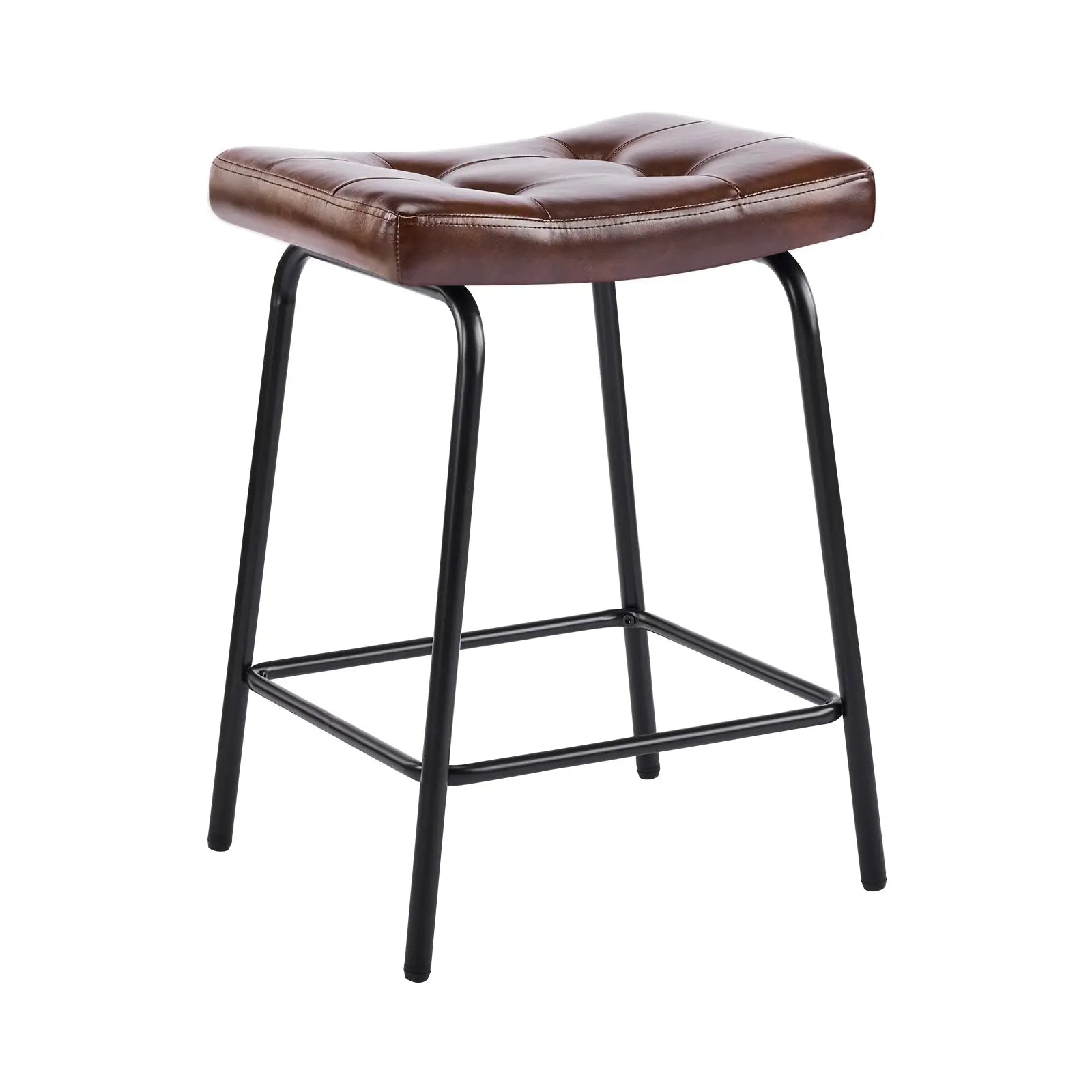 Set of Three 23" Brown and Black Faux Leather and Metal Counter Height Bar Chairs Homeroots Living Room