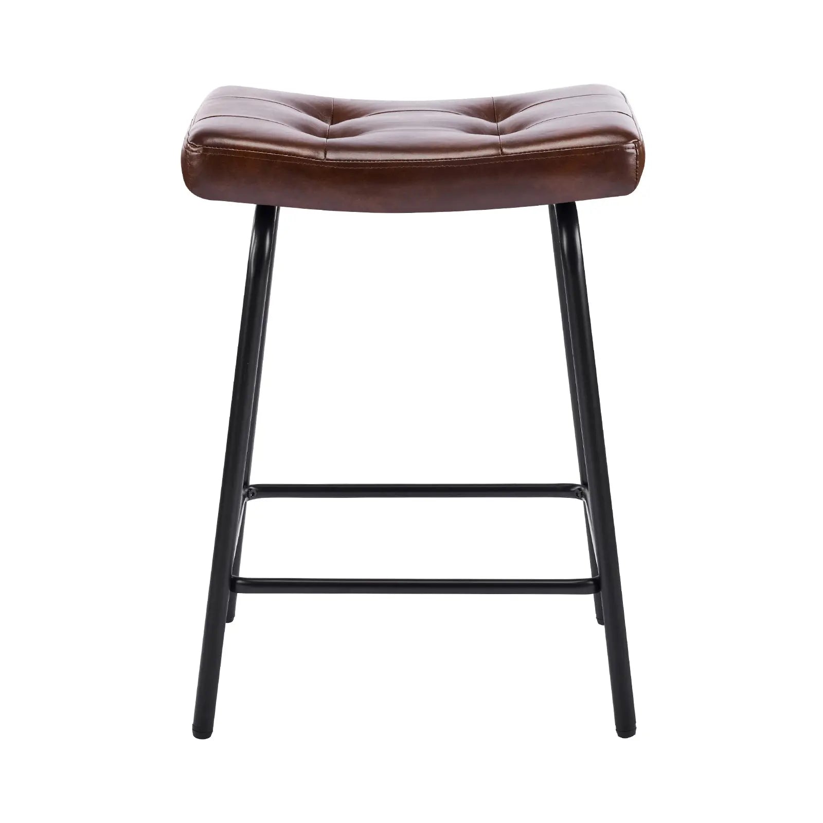 Set of Three 23" Brown and Black Faux Leather and Metal Counter Height Bar Chairs Homeroots Living Room