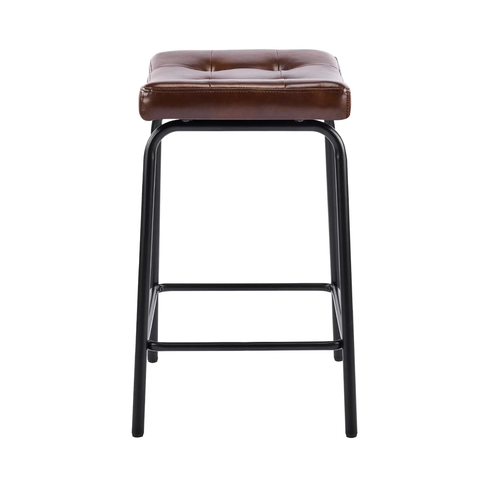 Set of Three 23" Brown and Black Faux Leather and Metal Counter Height Bar Chairs Homeroots Living Room