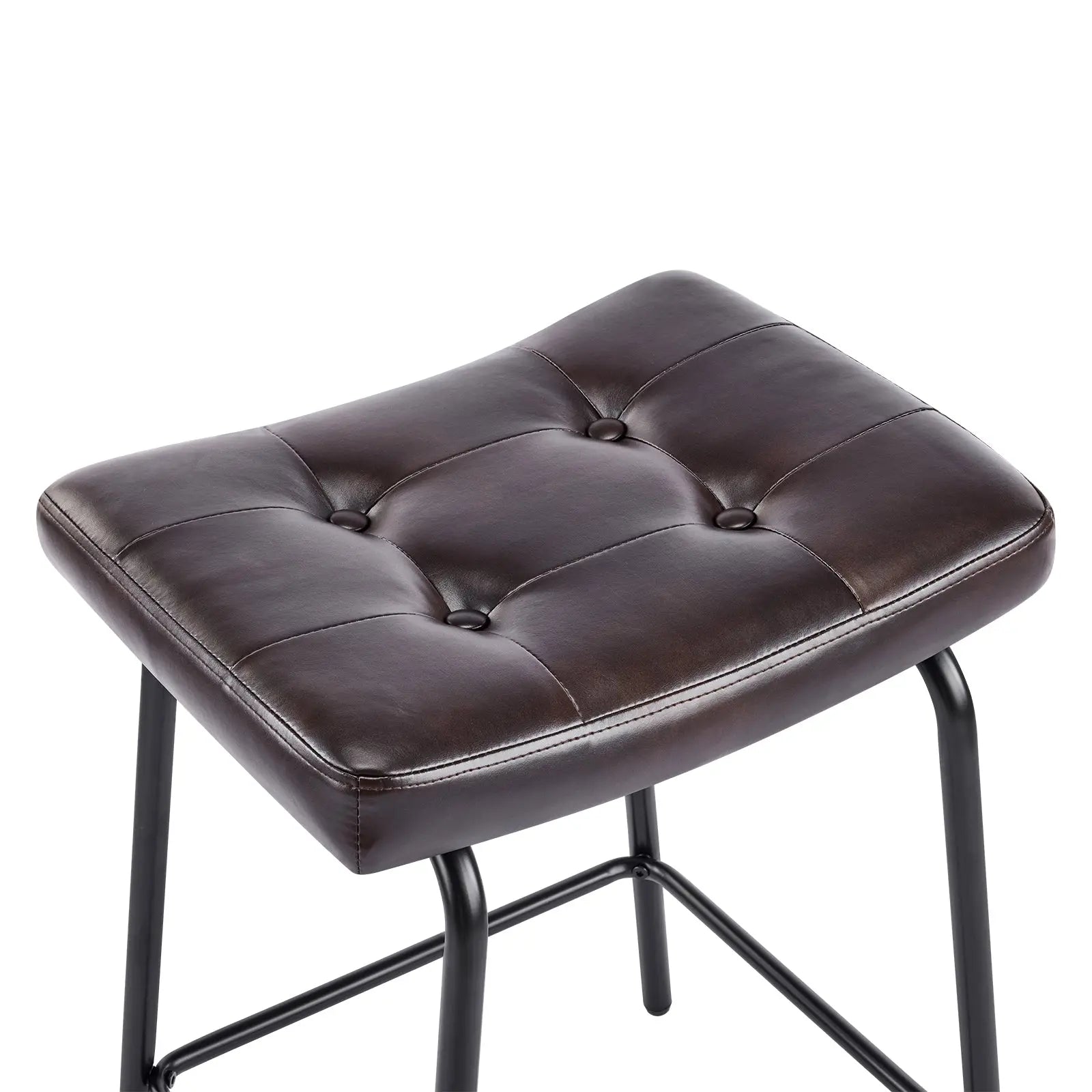 Set of Three 23" Dark Brown and Black Faux Leather and Metal Counter Height Bar Chairs Homeroots Living Room