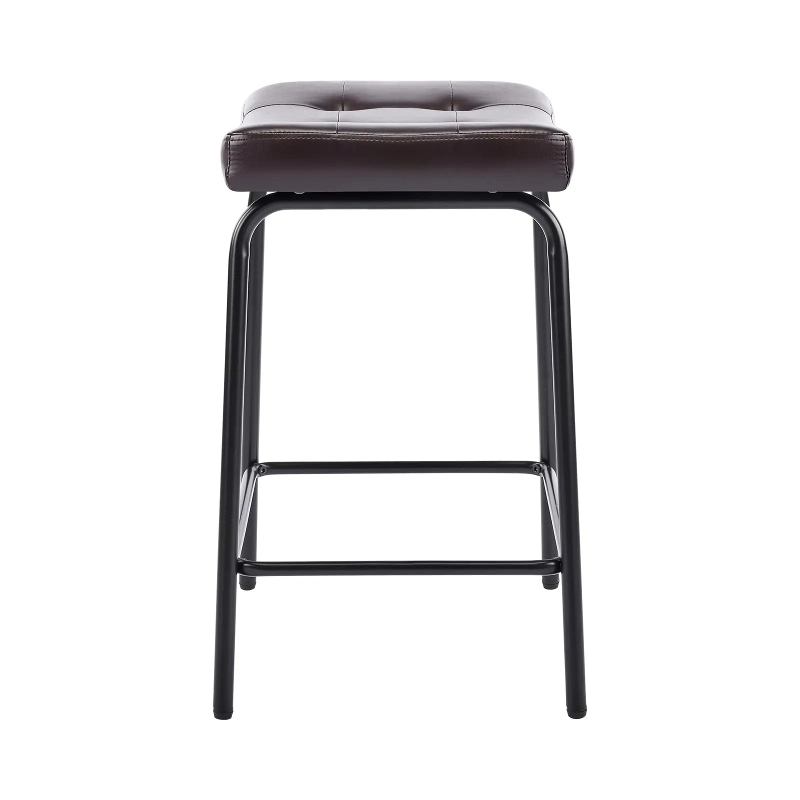 Set of Three 23" Dark Brown and Black Faux Leather and Metal Counter Height Bar Chairs Homeroots Living Room