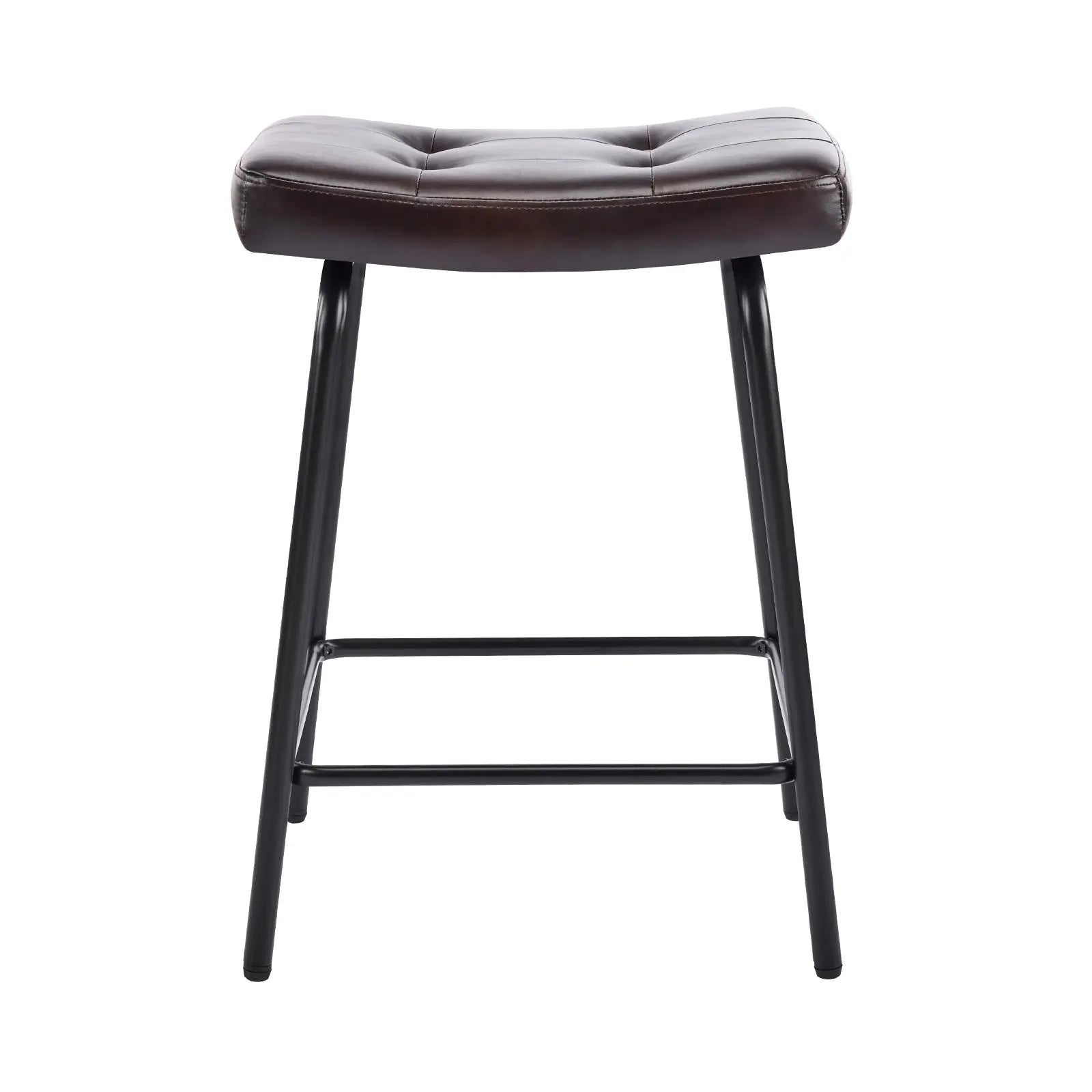 Set of Three 23" Dark Brown and Black Faux Leather and Metal Counter Height Bar Chairs Homeroots Living Room