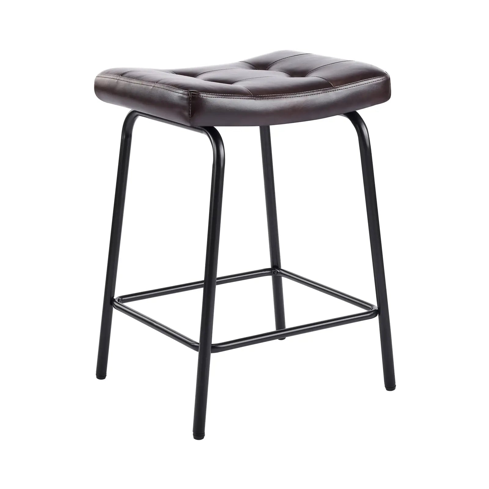 Set of Three 23" Dark Brown and Black Faux Leather and Metal Counter Height Bar Chairs Homeroots Living Room
