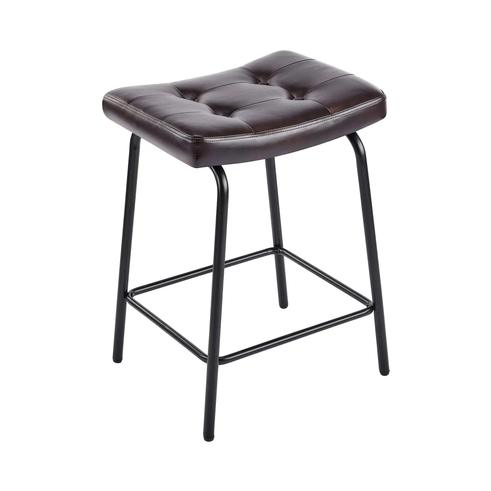Set of Three 23" Dark Brown and Black Faux Leather and Metal Counter Height Bar Chairs Homeroots Living Room