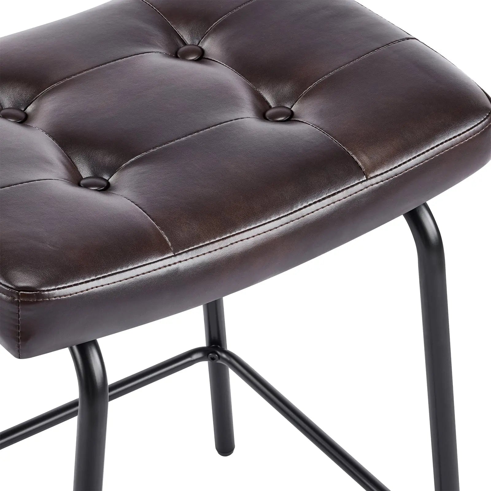 Set of Three 23" Dark Brown and Black Faux Leather and Metal Counter Height Bar Chairs Homeroots Living Room