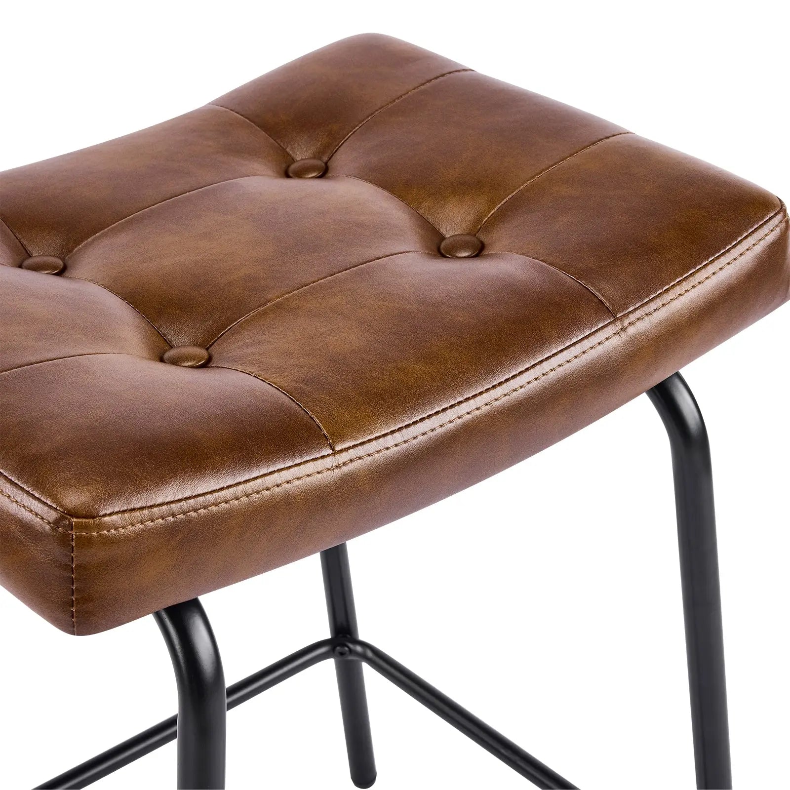 Set of Three 23" Light Brown and Black Faux Leather and Metal Counter Height Bar Chairs Homeroots Living Room