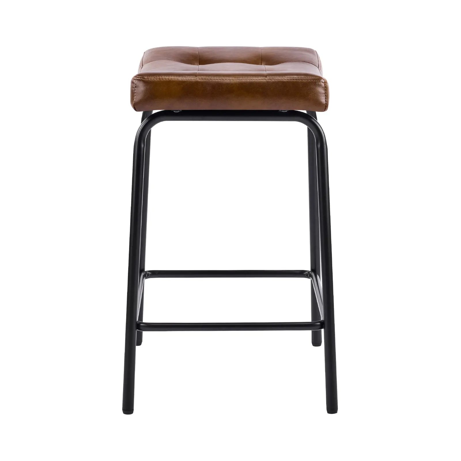 Set of Three 23" Light Brown and Black Faux Leather and Metal Counter Height Bar Chairs Homeroots Living Room