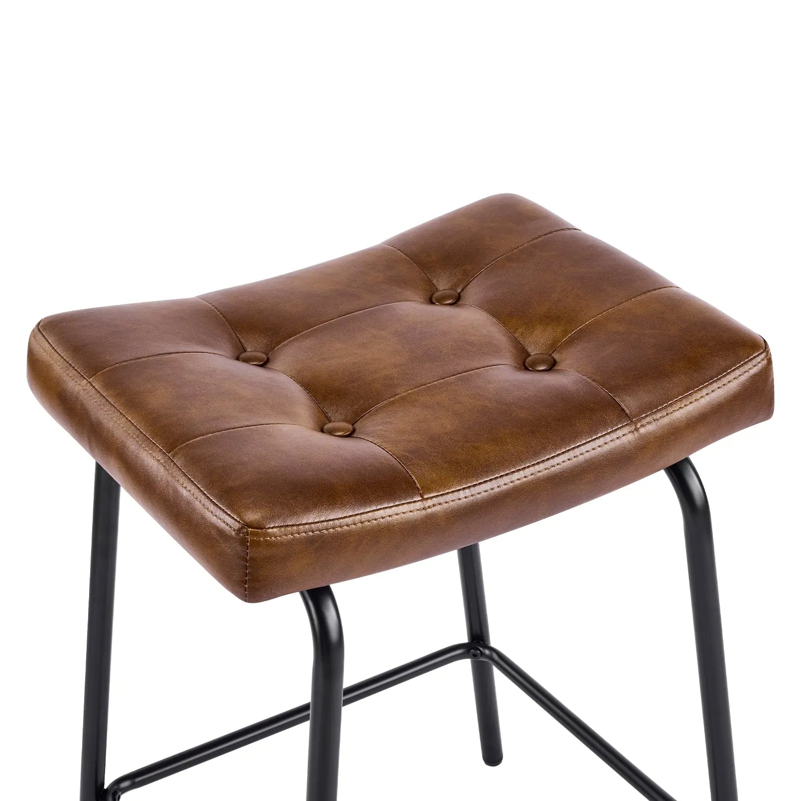 Set of Three 23" Light Brown and Black Faux Leather and Metal Counter Height Bar Chairs Homeroots Living Room