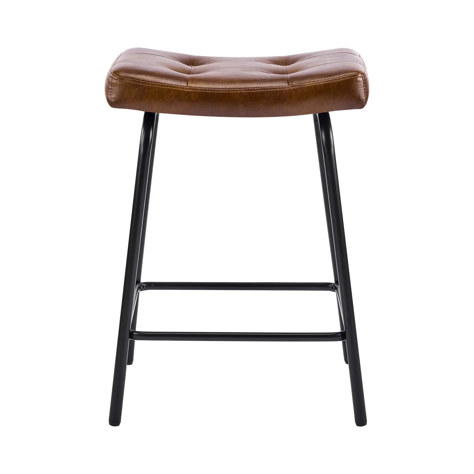 Set of Three 23" Light Brown and Black Faux Leather and Metal Counter Height Bar Chairs Homeroots Living Room