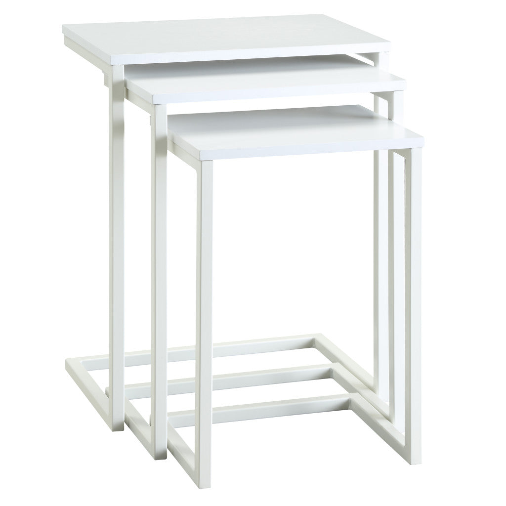 Set of Three 24" White Solid Wood And Steel Nested End Tables Homeroots Living Room