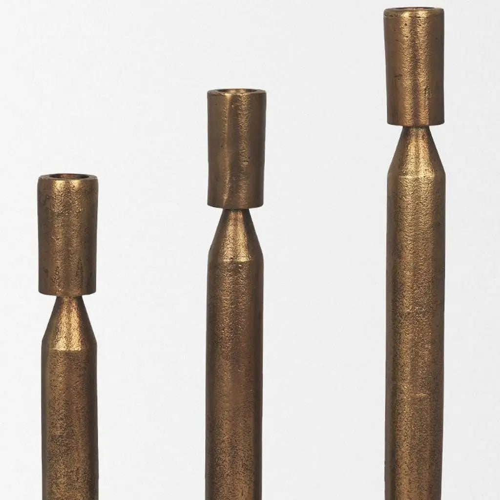 Set of Three Antiqued Brass Metal Tabletop Taper Candlesticks Homeroots Home Decor