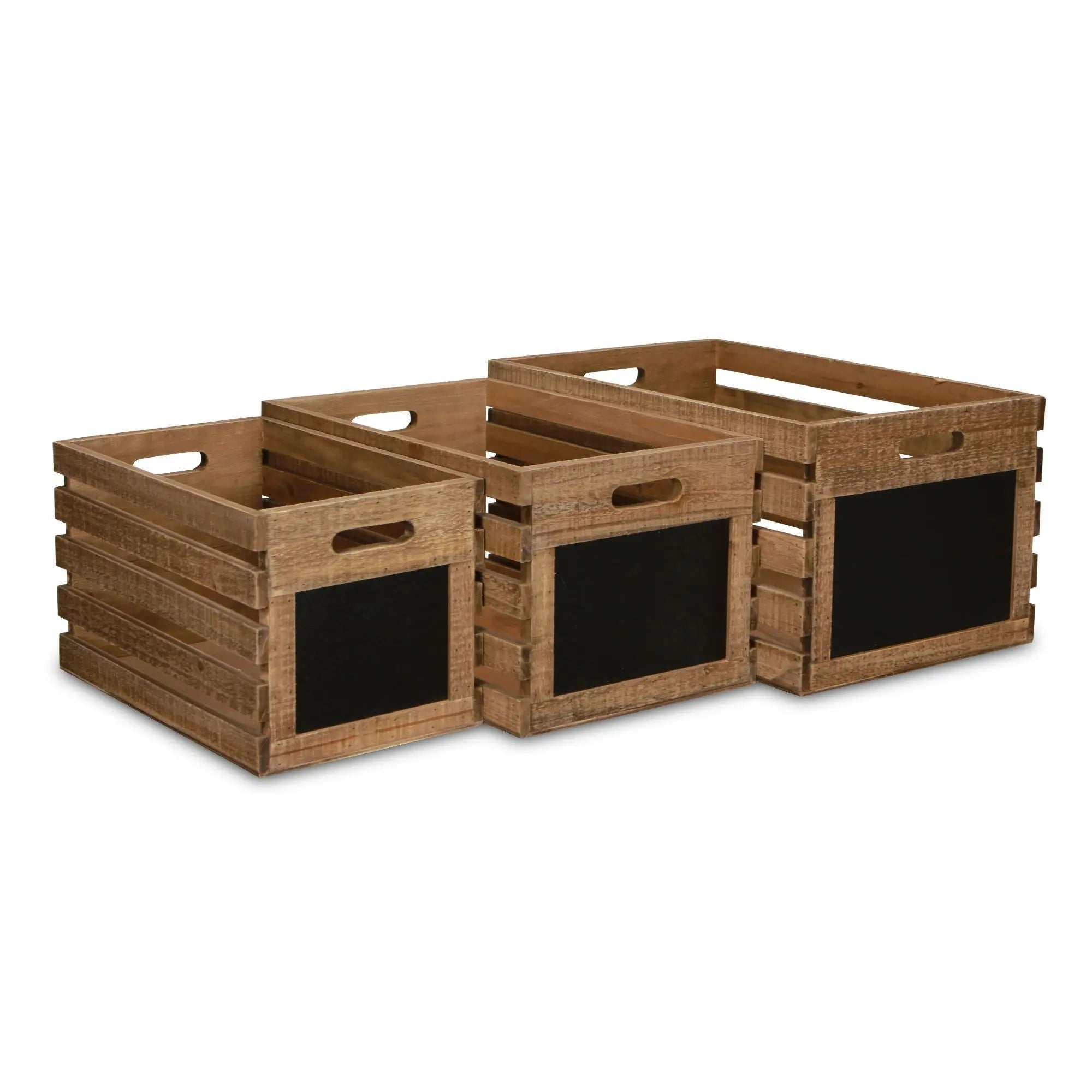 Set of Three Black And Brown Nesting Solid Wood Crate Homeroots Office