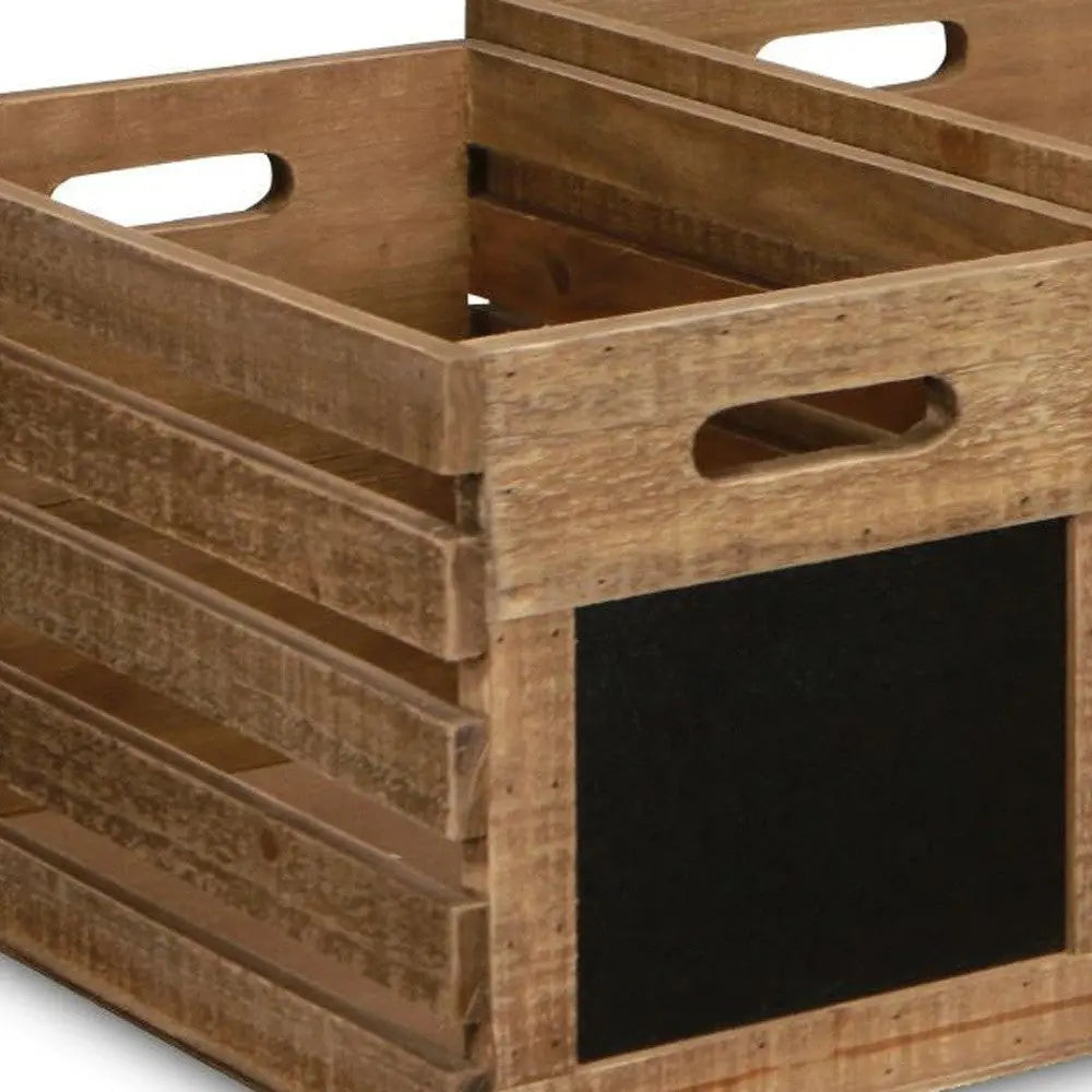 Set of Three Black And Brown Nesting Solid Wood Crate Homeroots Office